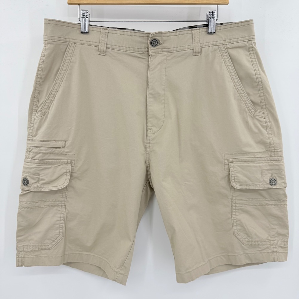 Iron Co. Mens Khaki Tan Cargo Shorts Stretch Cotton Utility Outdoor Size 36